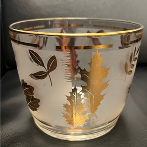 Vintage Libbey Gold Foliage Glass Ice Bucket /Frosted Glass Gold Autumn Leaves